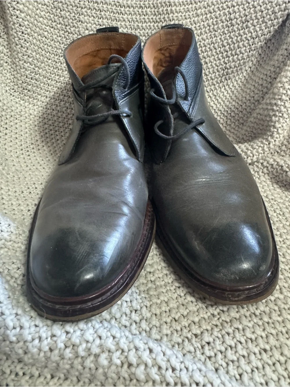 Cole Haan Men's Gray Leather Chukka Boots with Black Collar